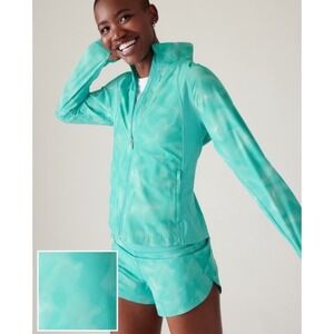 Athleta Run With It Jacket Turquoise Blue Full Zip Up Tie‎ Dye Size M Athletic
